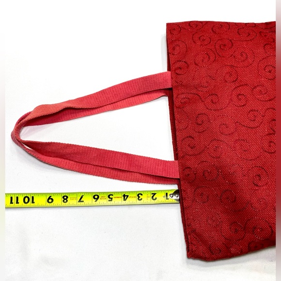 Jute Pocket Tote in Coral Red - Picture 9 of 12